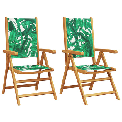 Tuinstoelen 2 st bladpatroon massief acaciahout en stof