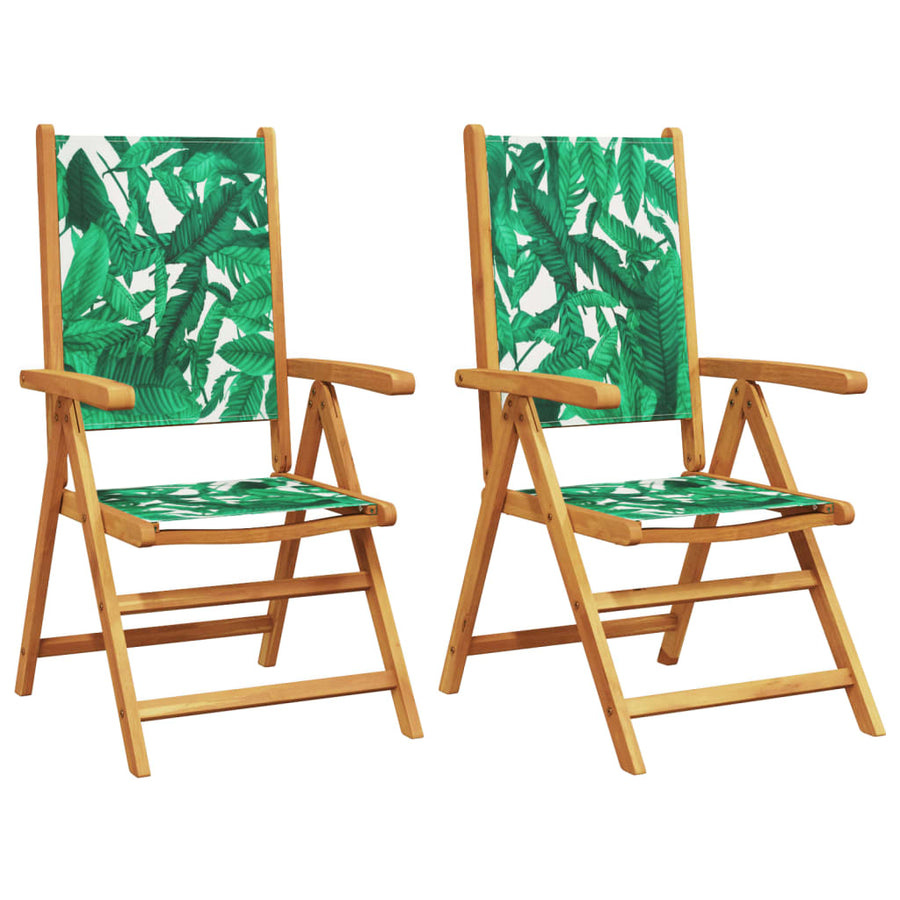 Tuinstoelen 2 st bladpatroon massief acaciahout en stof