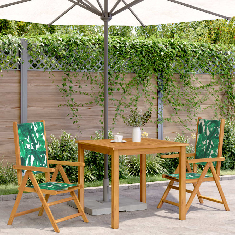 Tuinstoelen 2 st bladpatroon massief acaciahout en stof