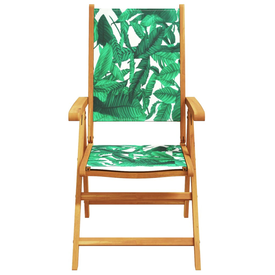 Tuinstoelen 2 st bladpatroon massief acaciahout en stof