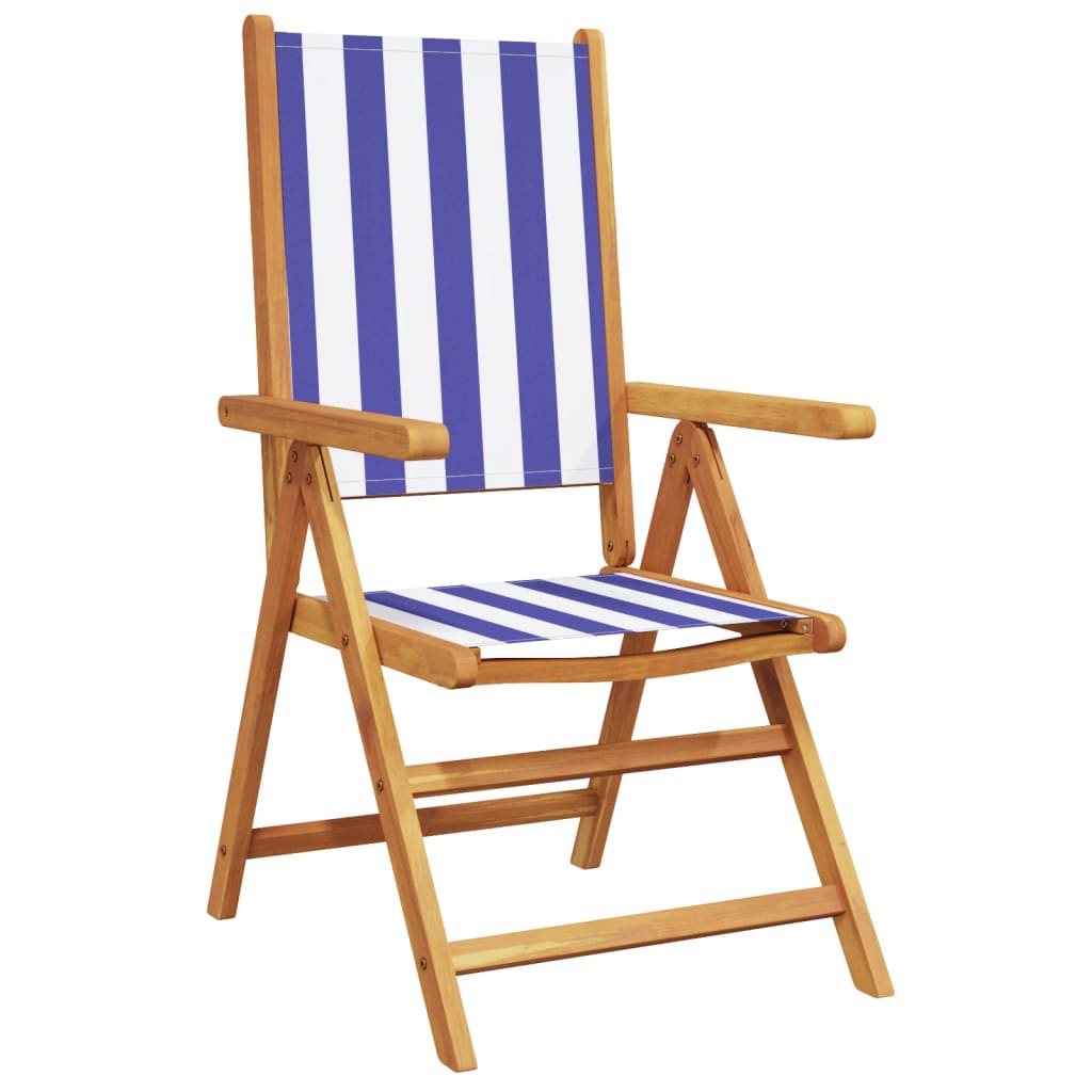 Tuinstoelen 2 st massief acaciahout en stof blauw en wit