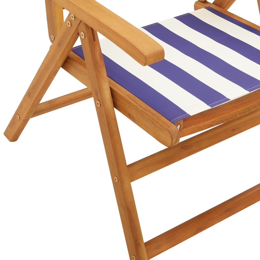 Tuinstoelen 2 st massief acaciahout en stof blauw en wit