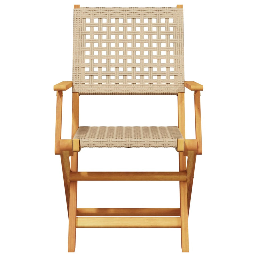 Tuinstoelen 2 st massief acaciahout en poly rattan beige