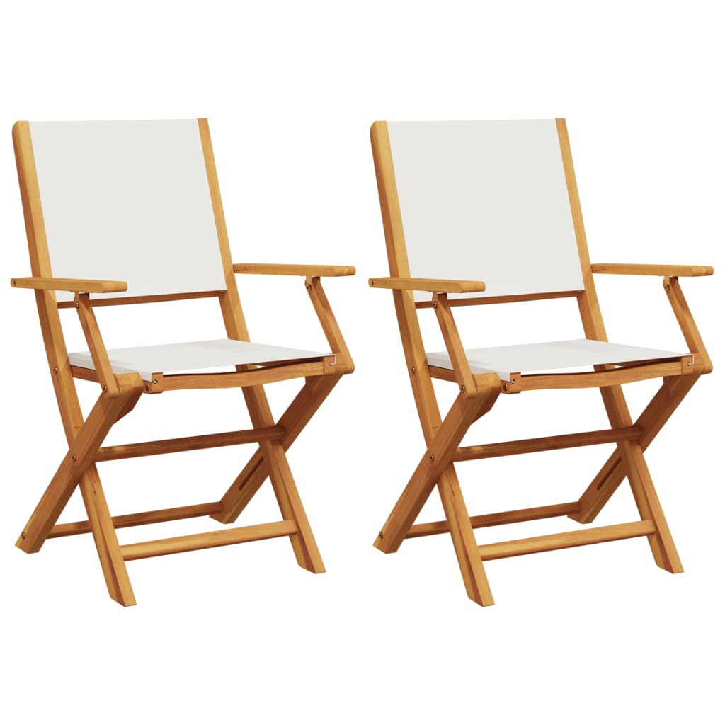 Tuinstoelen 2 st inklapbaar acaciahout en stof crèmewit