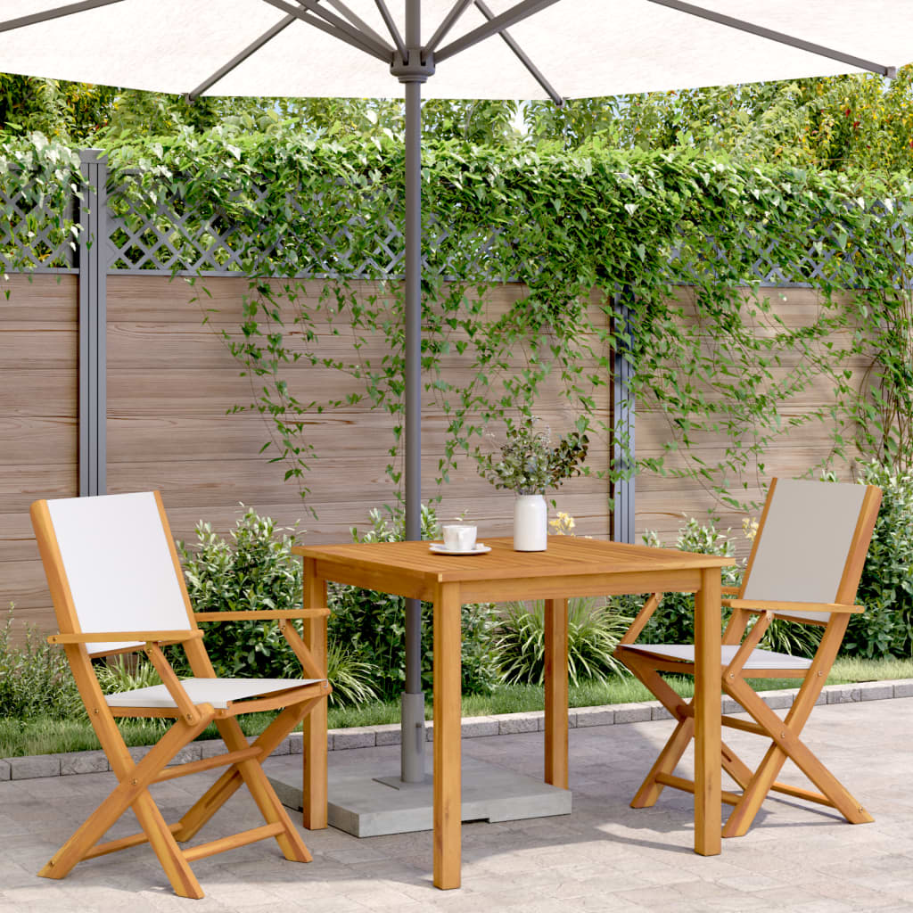 Tuinstoelen 2 st inklapbaar acaciahout en stof crèmewit