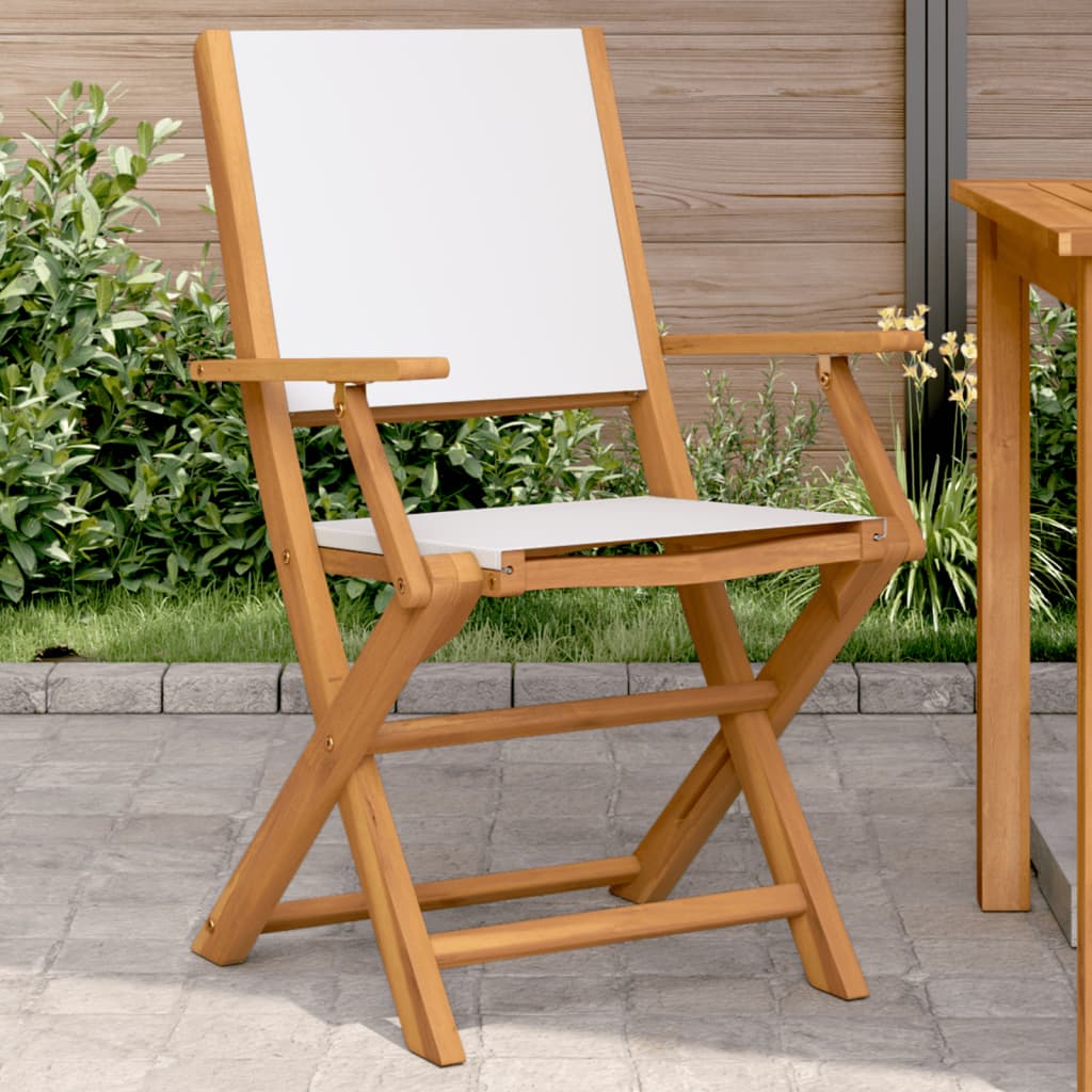 Tuinstoelen 2 st inklapbaar acaciahout en stof crèmewit