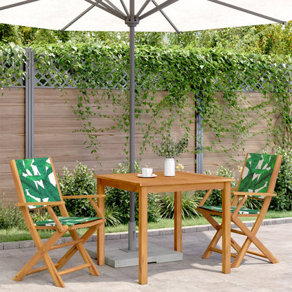 Tuinstoelen 2 st bladpatroon massief acaciahout en stof