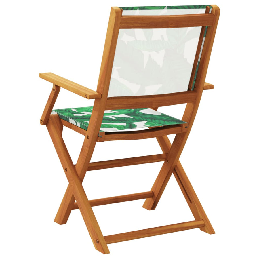 Tuinstoelen 2 st bladpatroon massief acaciahout en stof
