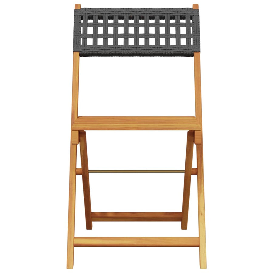Bistrostoelen 2 st massief acaciahout en poly rattan zwart