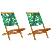 Tuinstoelen 2 st massief acaciahout bladpatroon groen