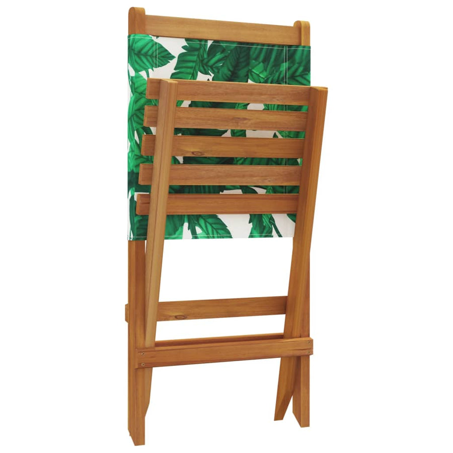 Tuinstoelen 2 st bladpatroon massief acaciahout en stof