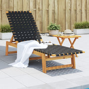 Ligbed massief acaciahout stof zwart 157x55x60-87 cm