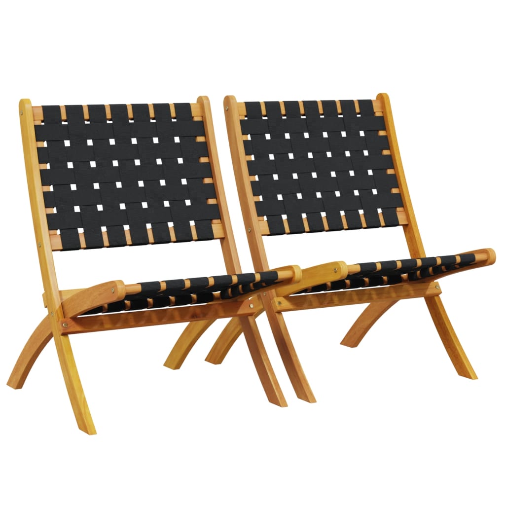 Tuinstoelen 2 st inklapbaar massief acaciahout en stof zwart
