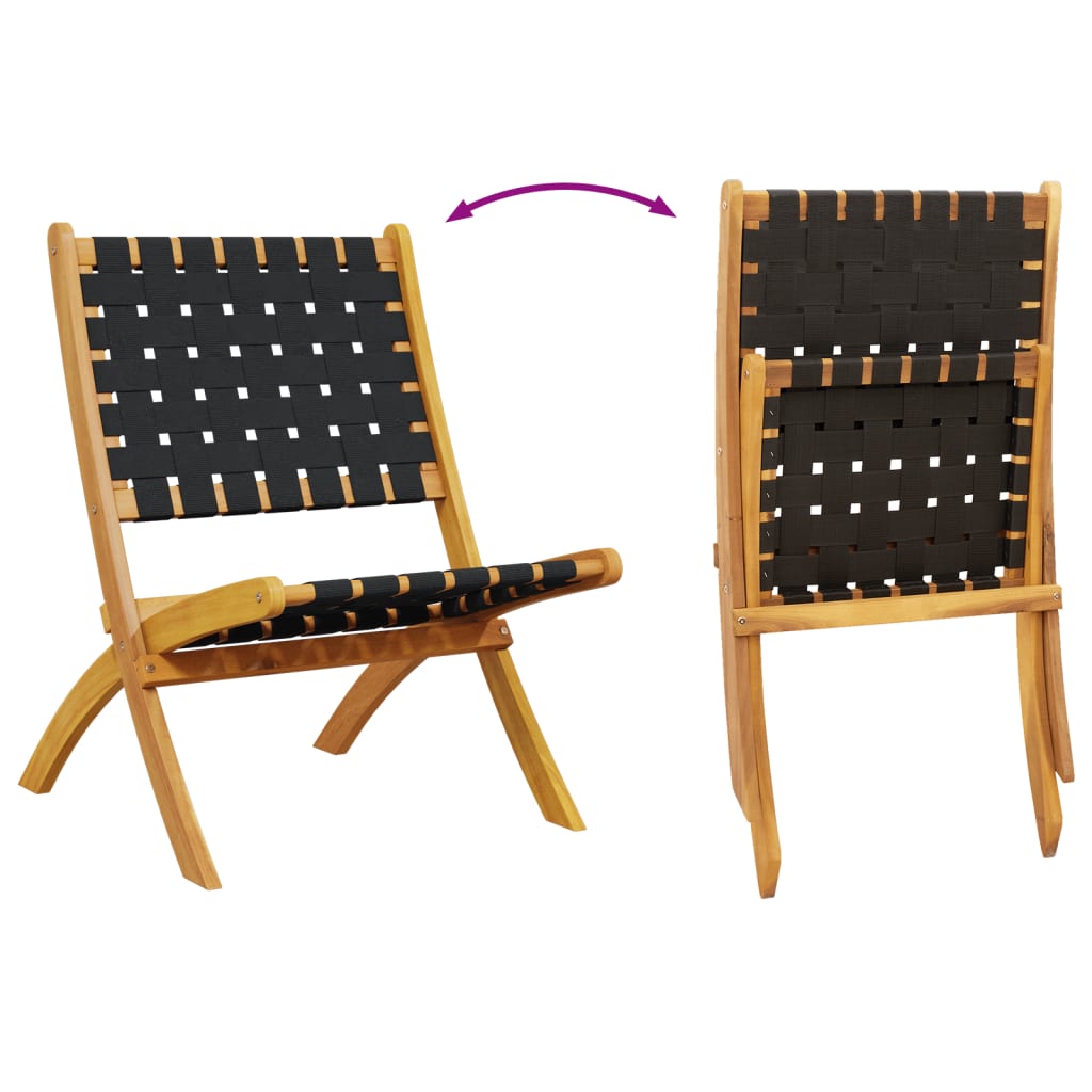 Tuinstoelen 2 st inklapbaar massief acaciahout en stof zwart