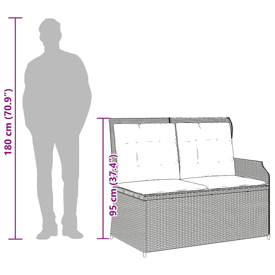 Tuinbankje Verstelbaar Met Kussens Poly Rattan 1 Bruin