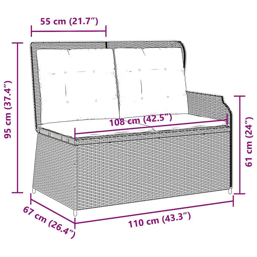 Tuinbankje Verstelbaar Met Kussens Poly Rattan 1 Grijs