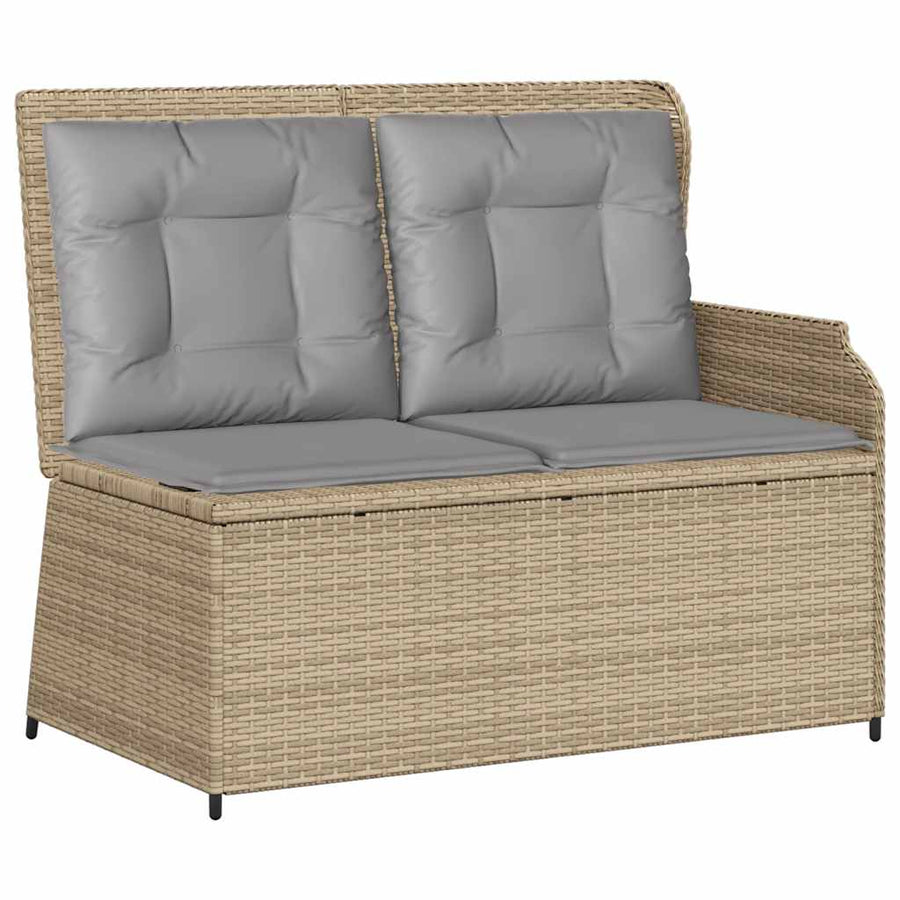 Tuinbankje Verstelbaar Met Kussens Poly Rattan 1 Beige en grijs