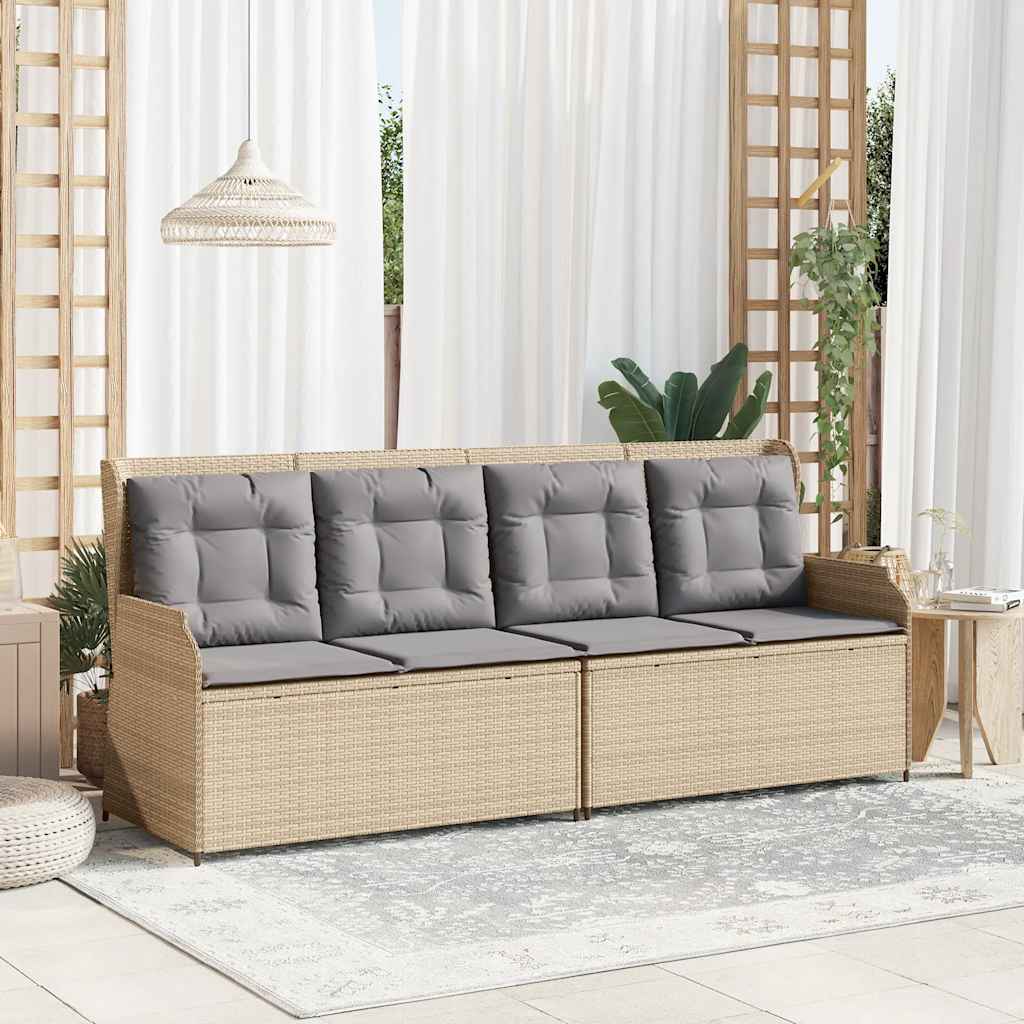 Tuinbankje Verstelbaar Met Kussens Poly Rattan 1 Beige en grijs