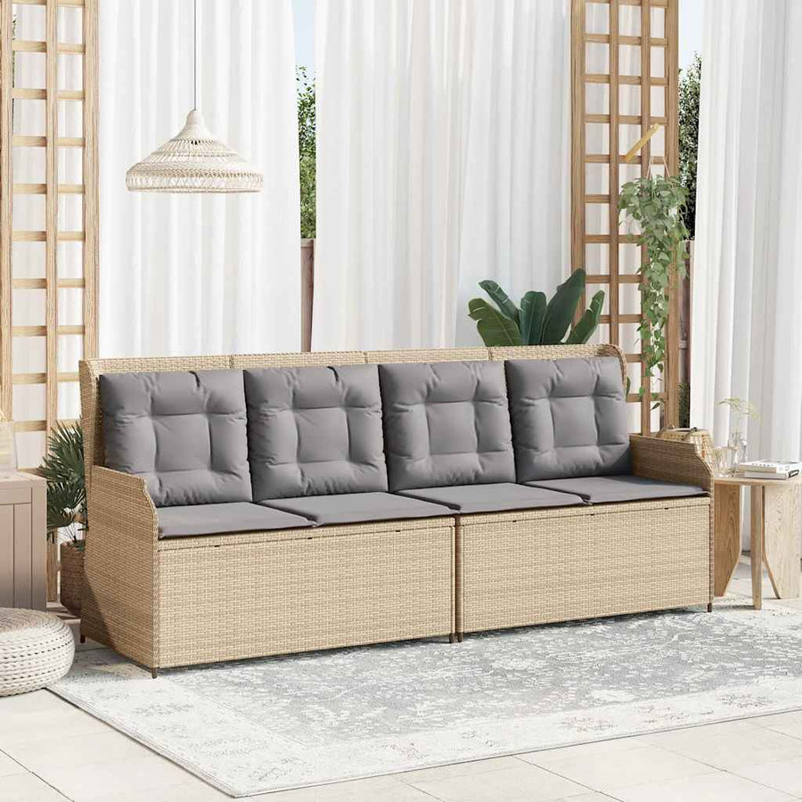 Tuinbankje Verstelbaar Met Kussens Poly Rattan 1 Beige en grijs