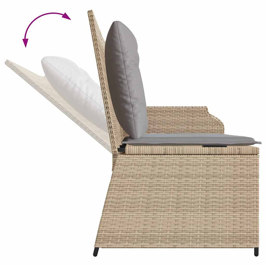 Tuinbankje Verstelbaar Met Kussens Poly Rattan 1 Beige en grijs