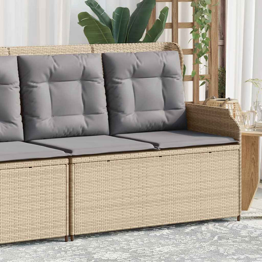 Tuinbankje Verstelbaar Met Kussens Poly Rattan 1 Beige en grijs