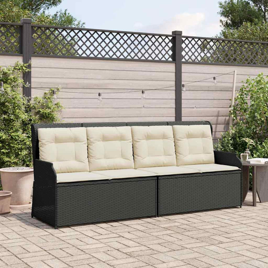 Tuinbankje Verstelbaar Met Kussens Poly Rattan 1 Zwart