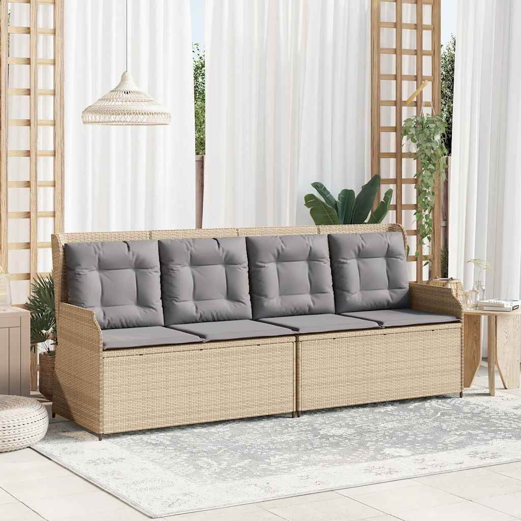 Tuinbankje Verstelbaar Met Kussens Poly Rattan 1 Beige en grijs