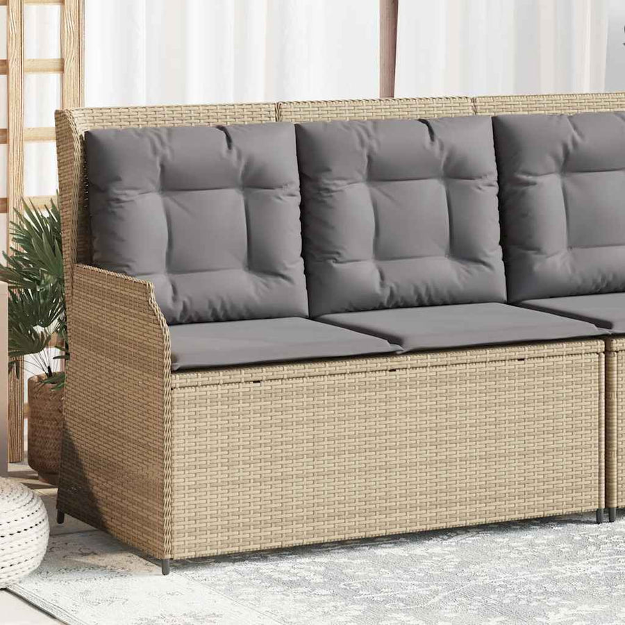 Tuinbankje Verstelbaar Met Kussens Poly Rattan 1 Beige en grijs