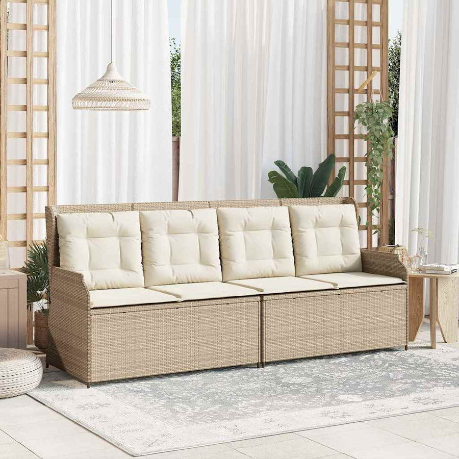 Tuinbankje Verstelbaar Met Kussens Poly Rattan 1 beige en crèmekleurig