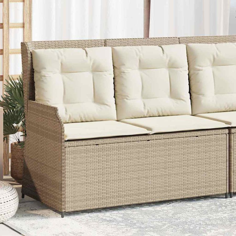 Tuinbankje Verstelbaar Met Kussens Poly Rattan 1 beige en crèmekleurig