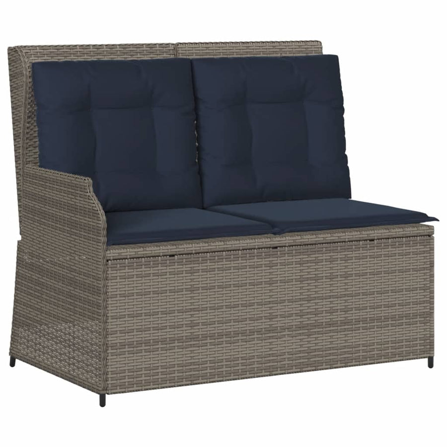 Ligbank voor in de tuin met kussens grijs poly rattan