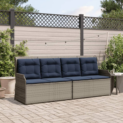 Ligbank voor in de tuin met kussens grijs poly rattan