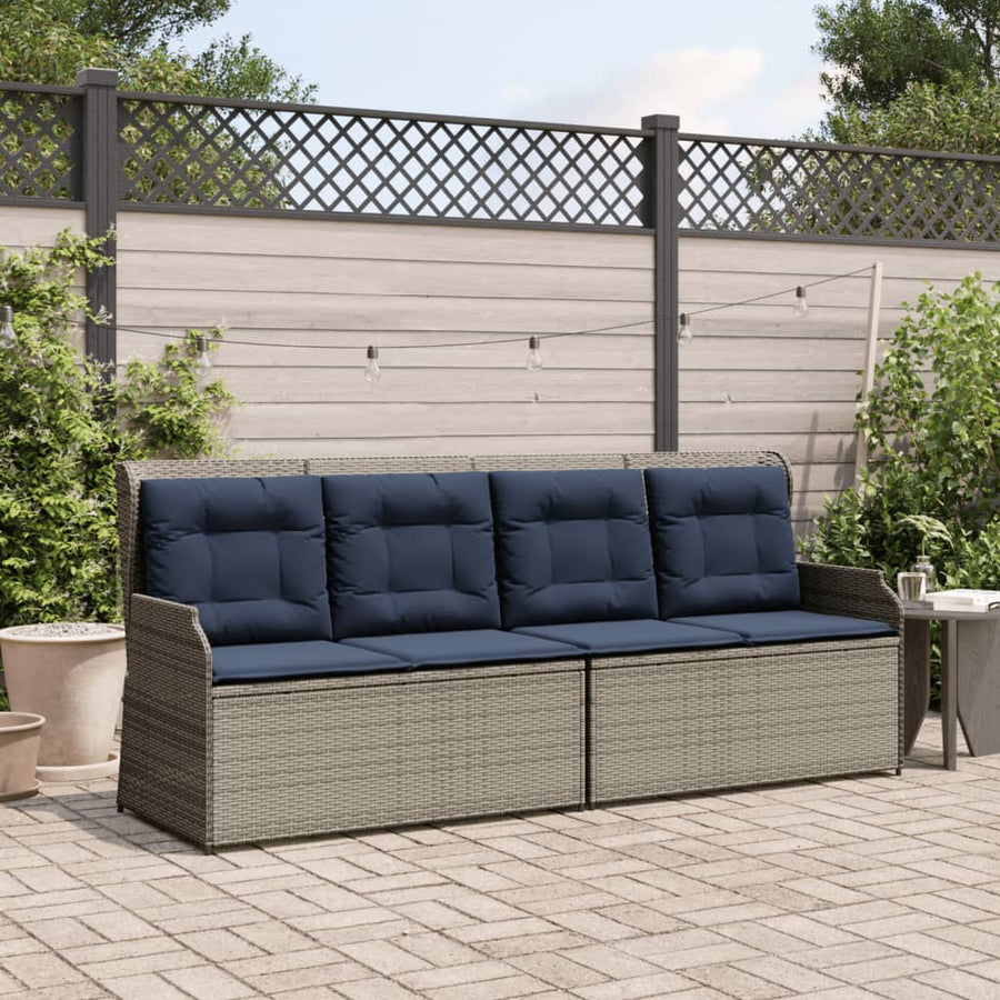 Ligbank voor in de tuin met kussens grijs poly rattan