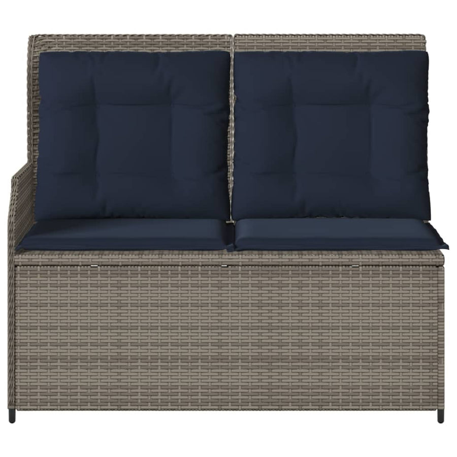 Ligbank voor in de tuin met kussens grijs poly rattan