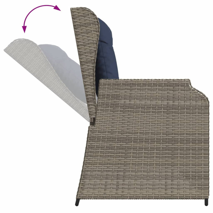 Ligbank voor in de tuin met kussens grijs poly rattan