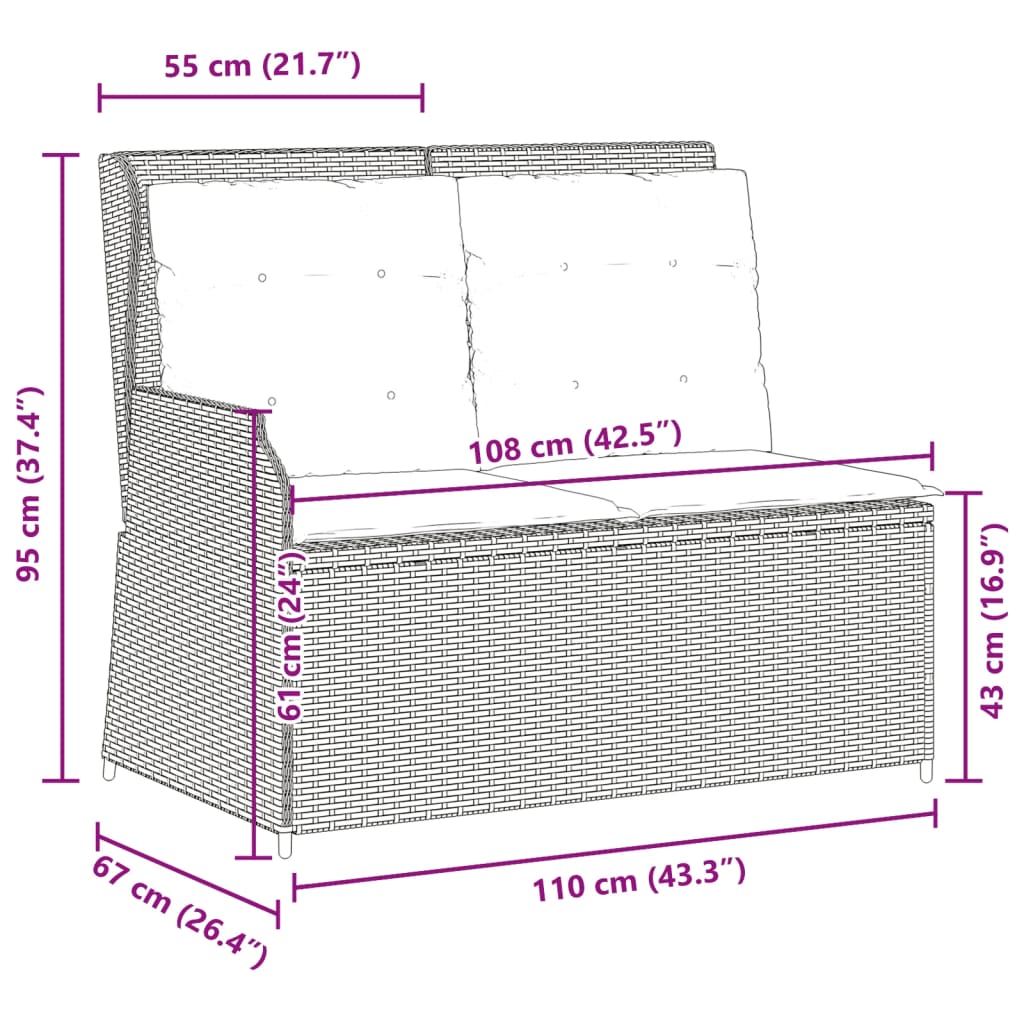 Ligbank voor in de tuin met kussens grijs poly rattan