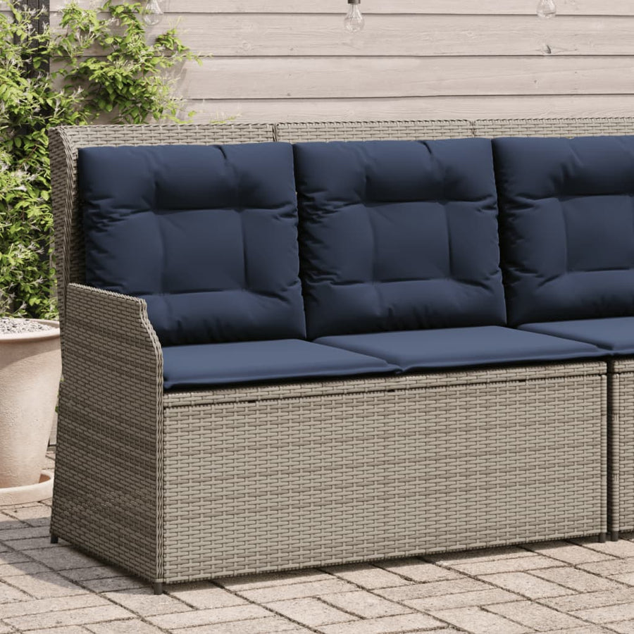 Ligbank voor in de tuin met kussens grijs poly rattan