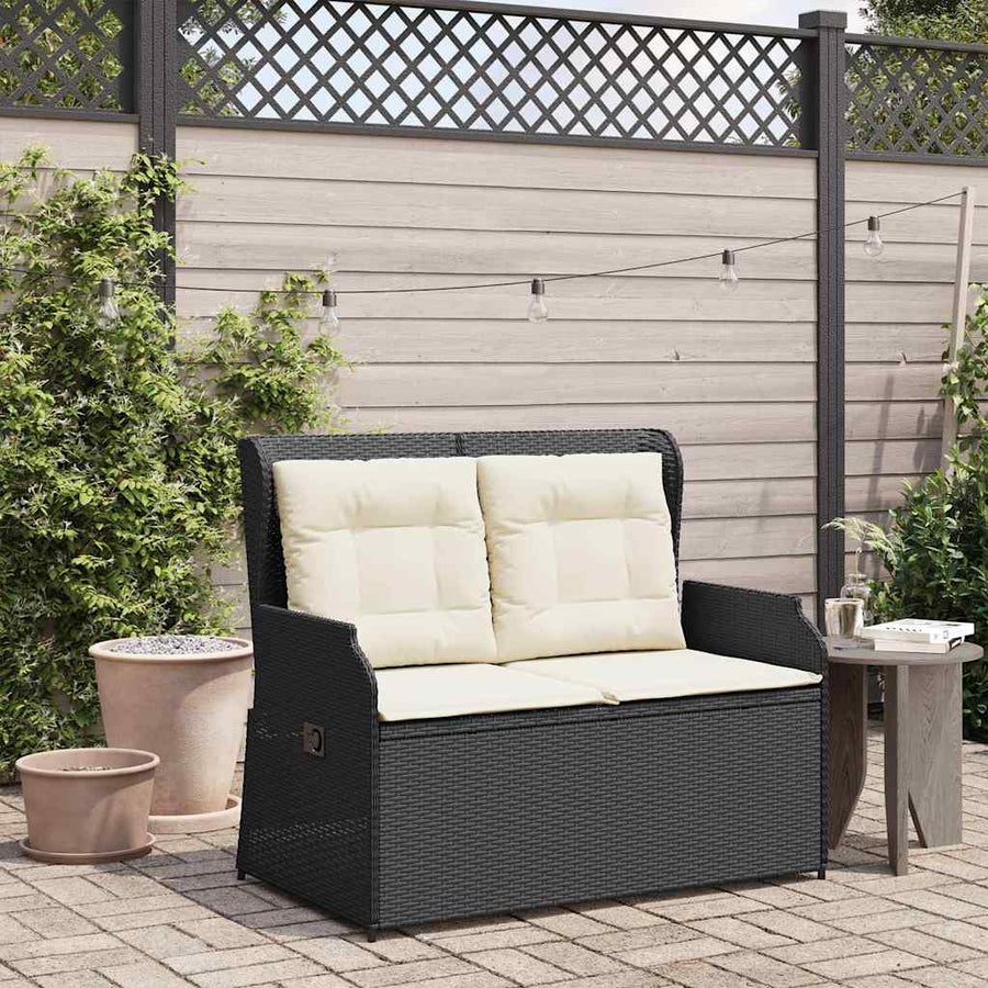 Tuinbankje Verstelbaar Met Kussens Poly Rattan 1 Zwart