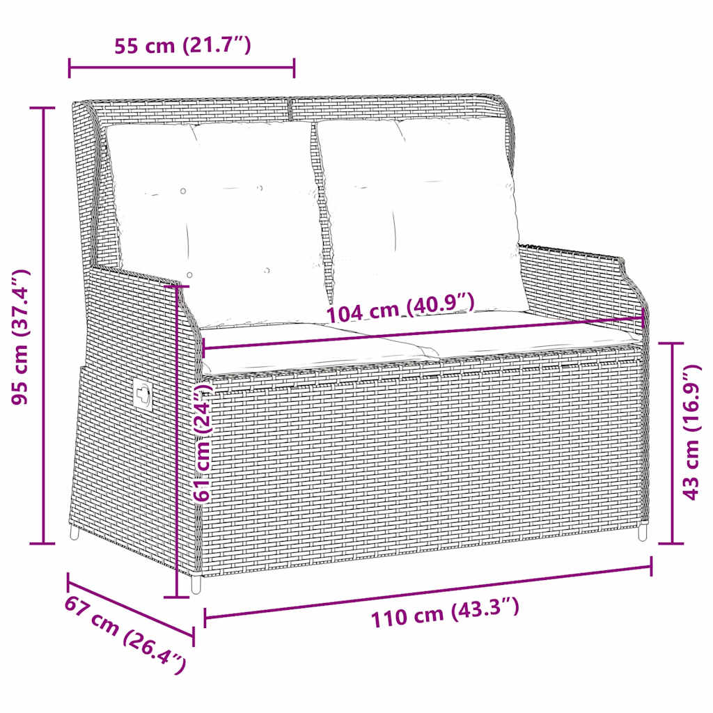 Tuinbankje Verstelbaar Met Kussens Poly Rattan 1 Bruin