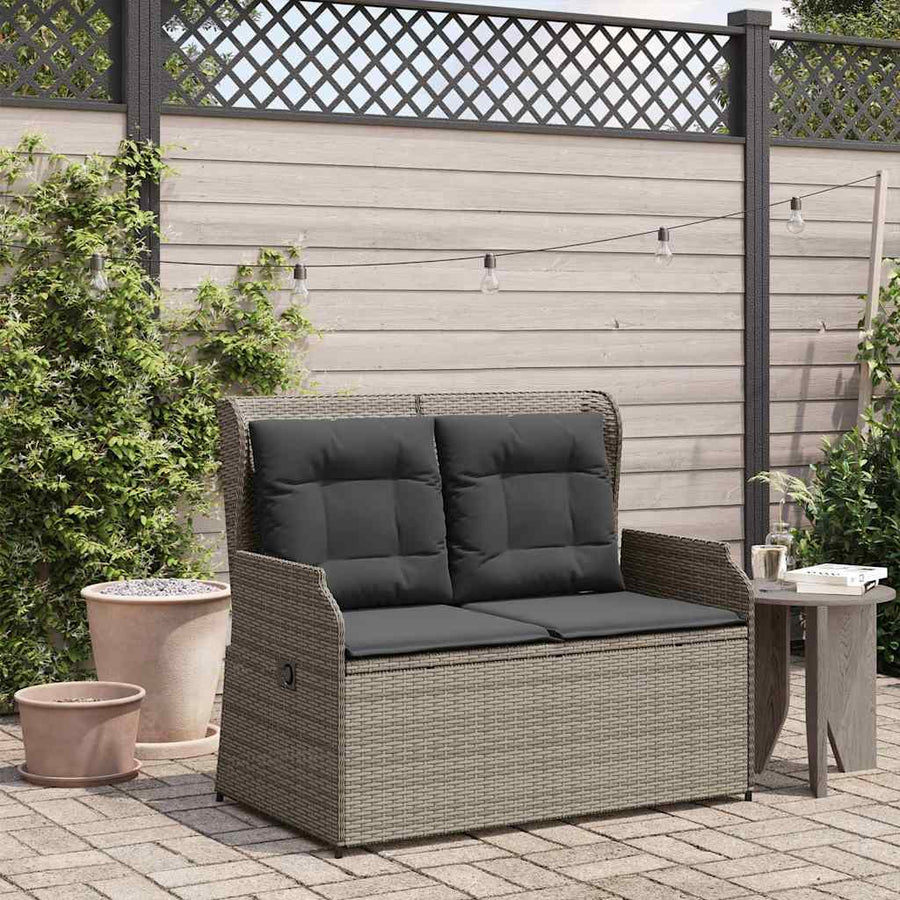 Tuinbankje Verstelbaar Met Kussens Poly Rattan 1 Grijs