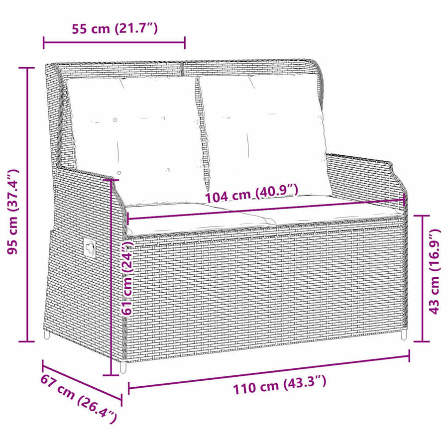 Tuinbankje Verstelbaar Met Kussens Poly Rattan 1 Grijs