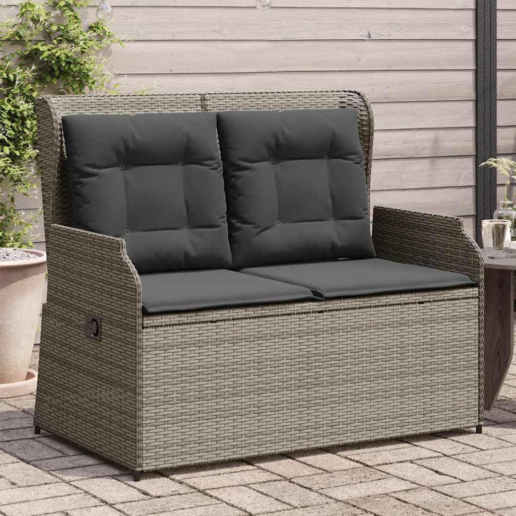 Tuinbankje Verstelbaar Met Kussens Poly Rattan 1 Grijs
