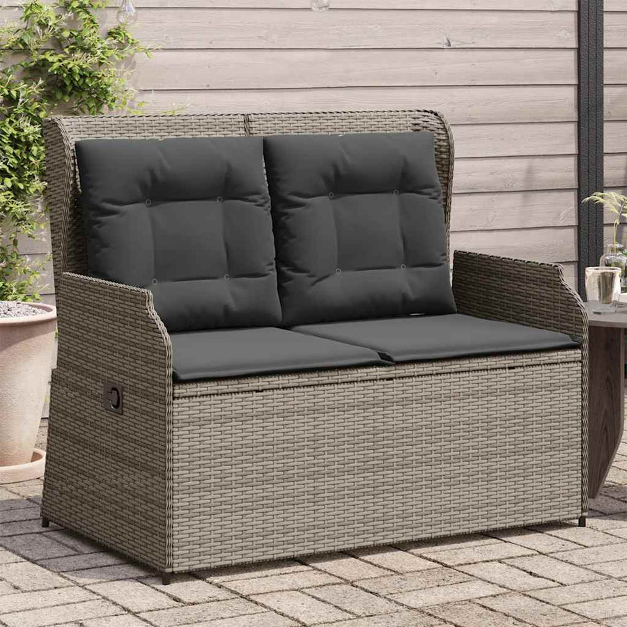 Tuinbankje Verstelbaar Met Kussens Poly Rattan 1 Grijs