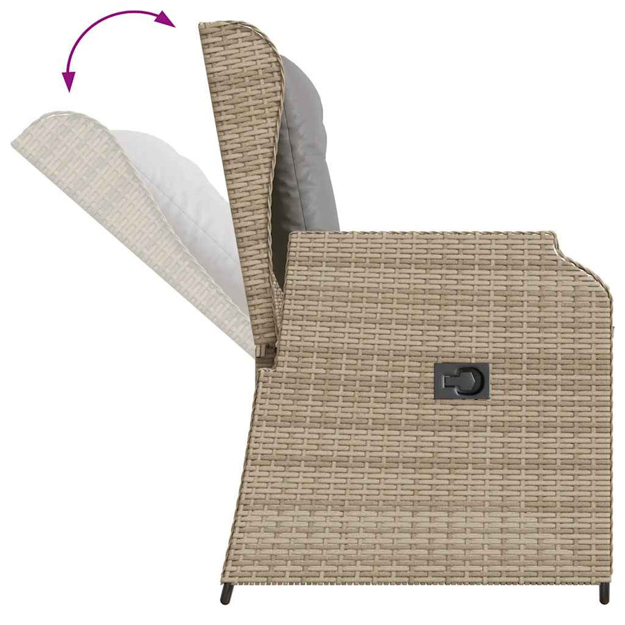 Tuinbankje Verstelbaar Met Kussens Poly Rattan 1 Beige en grijs