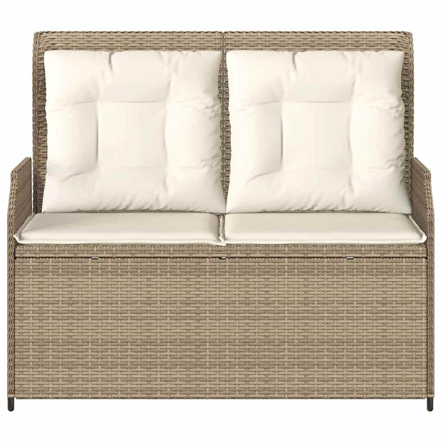 Tuinbankje Verstelbaar Met Kussens Poly Rattan 1 beige en crèmekleurig