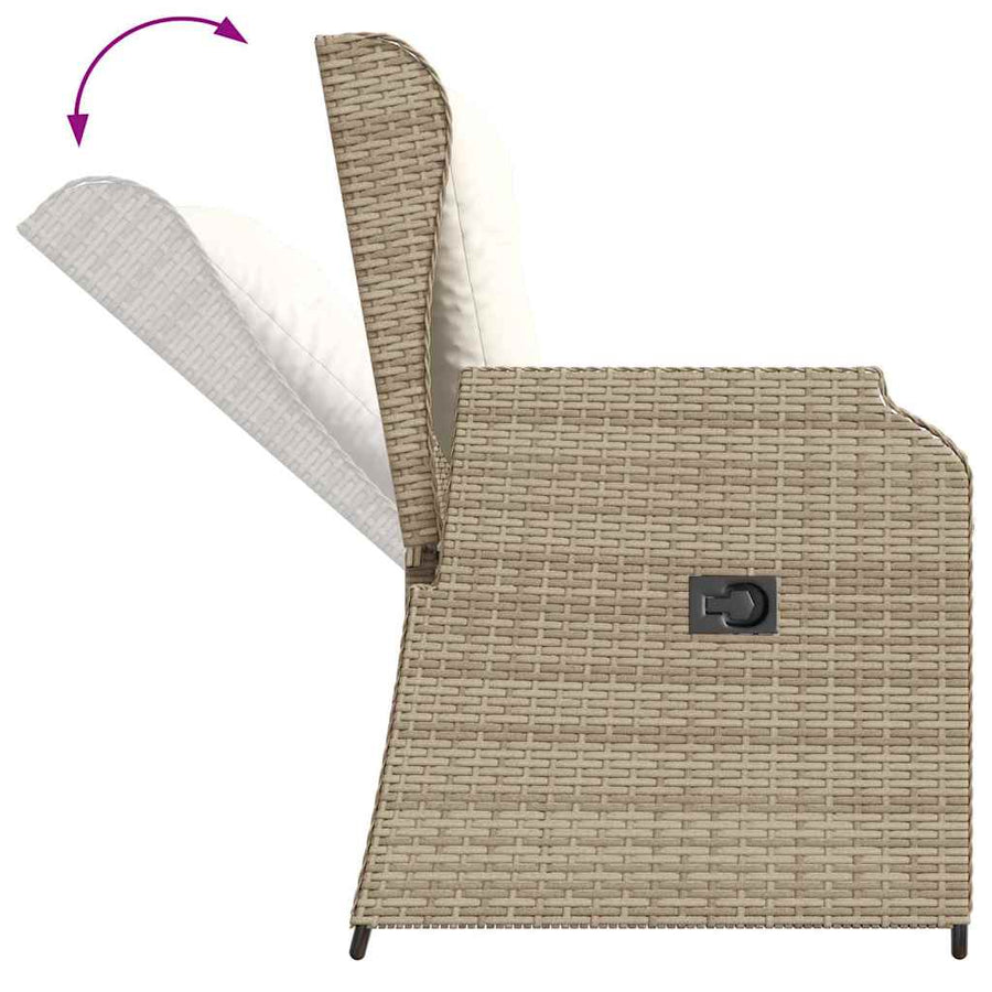 Tuinbankje Verstelbaar Met Kussens Poly Rattan 1 beige en crèmekleurig