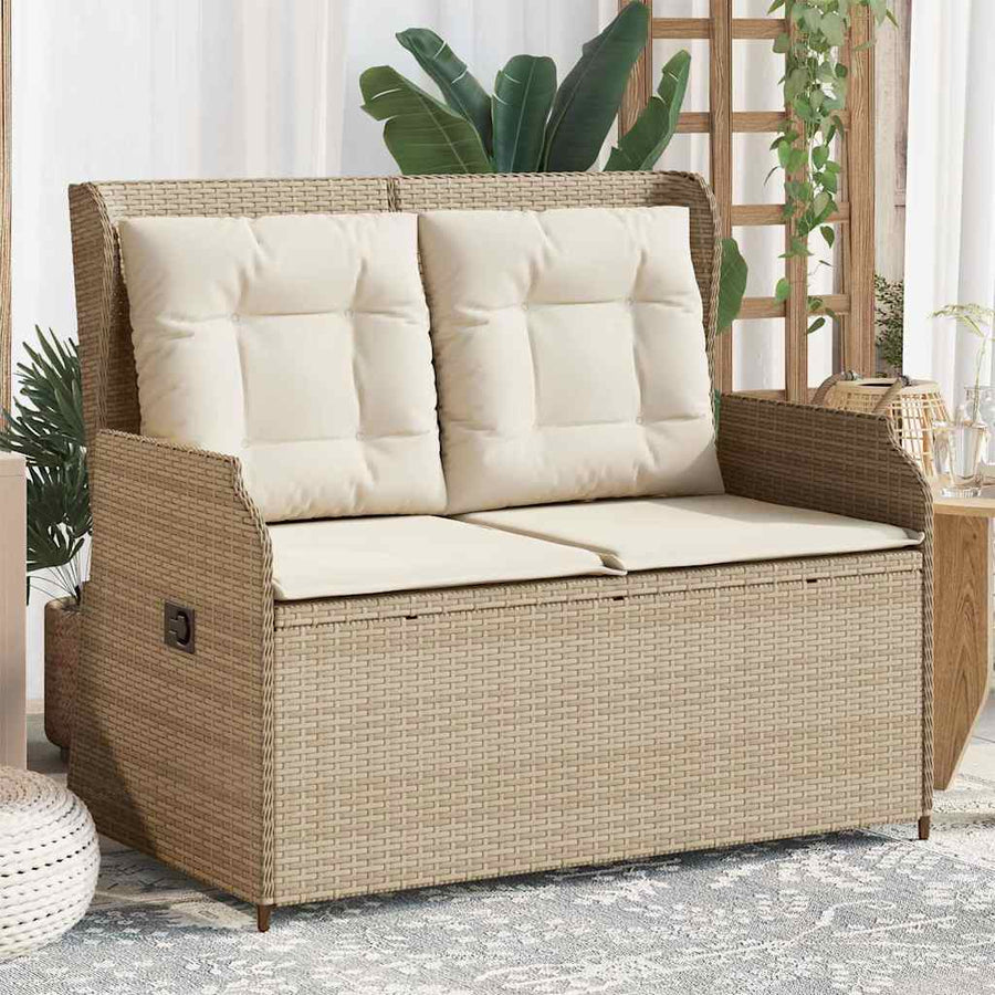 Tuinbankje Verstelbaar Met Kussens Poly Rattan 1 beige en crèmekleurig