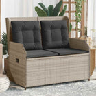 Adjustable garden bench with cushions poly rattan light grey
