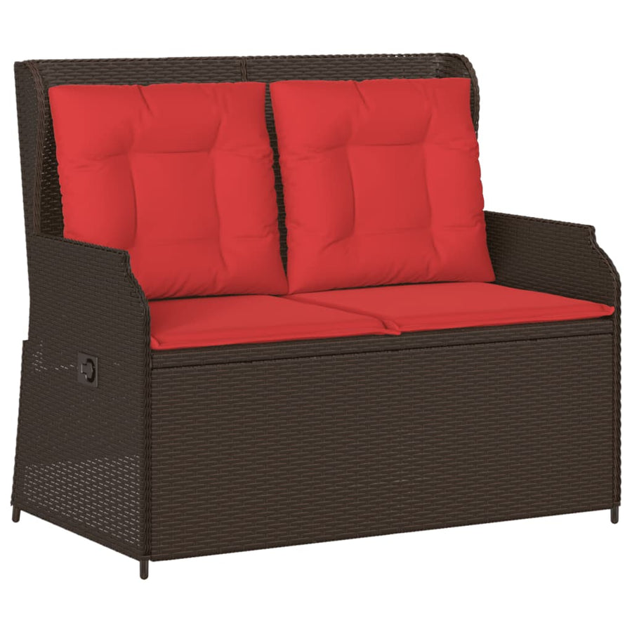 Ligbank voor in de tuin met kussens bruin poly rattan