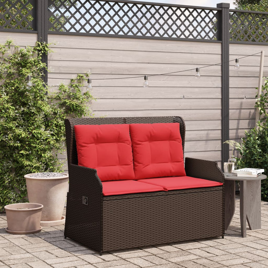 Ligbank voor in de tuin met kussens bruin poly rattan